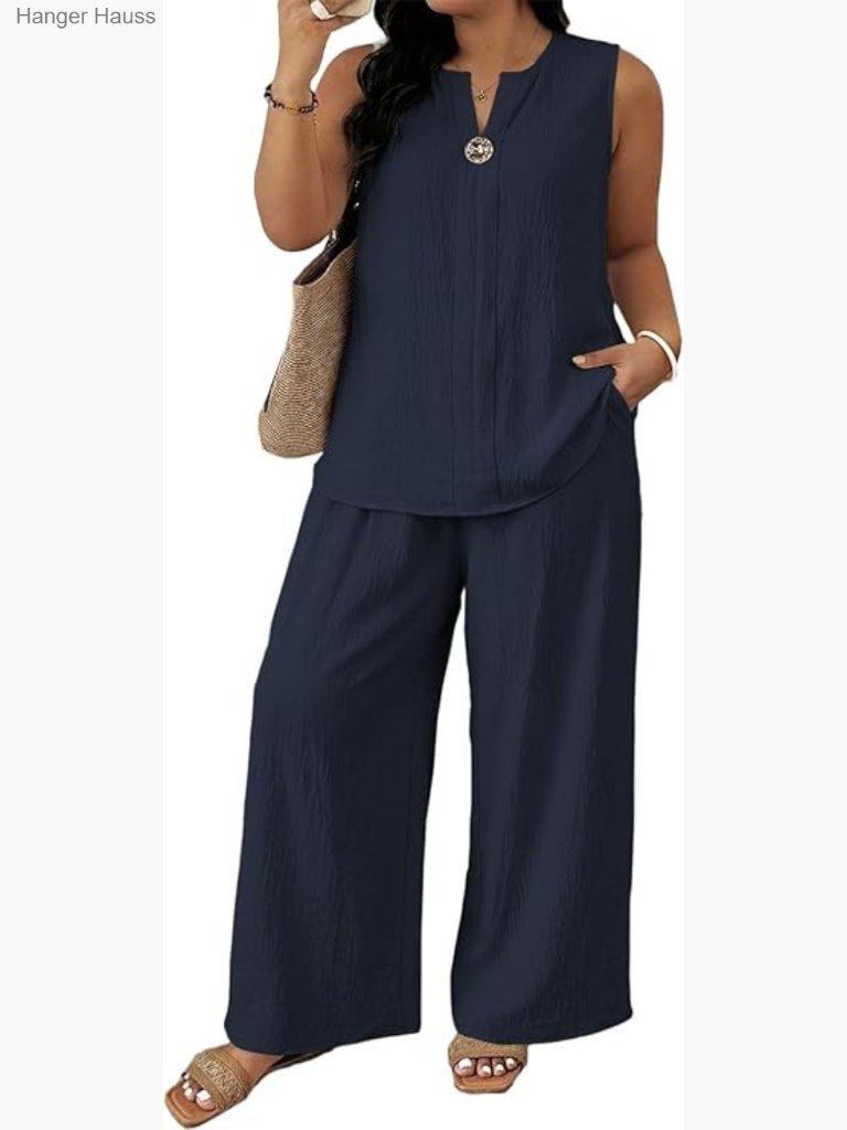 Plus Size 2 Piece Sets For Women Sleeveless Tops Wide Leg Pants Loungewear 1x-5x